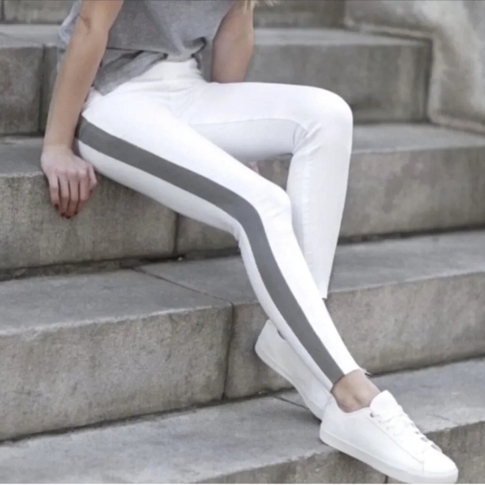 Spanx Side Stripe Distressed Skinny Jeans
